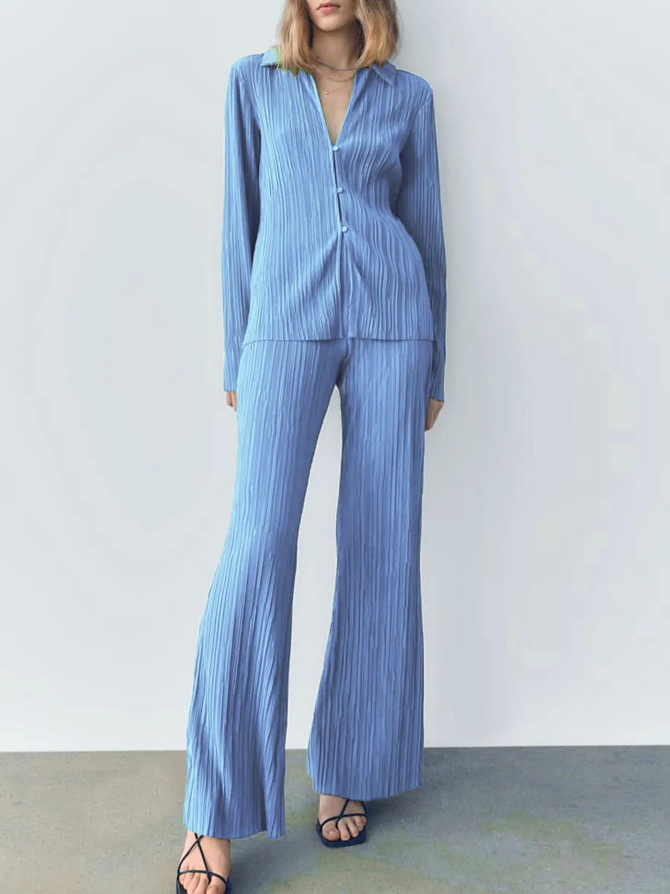 Texture Long Sleeve Top and Pants Lounge Set - Grace Beauty H&C 
