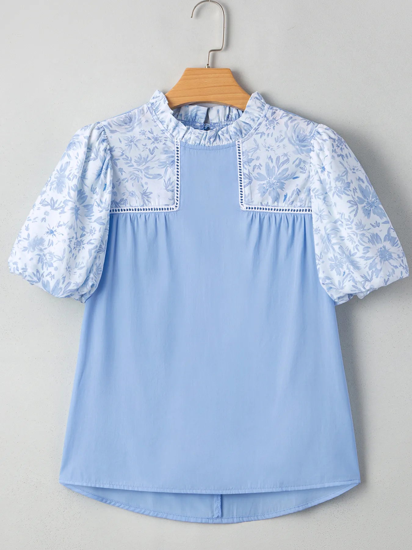 Lace Insert Floral Puff Sleeve Patchwork Loose Blouse - Grace Beauty H&C 