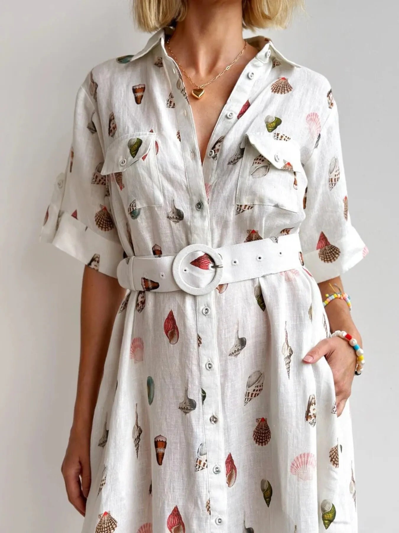 Printed Button Up Maxi Shirt Dress - Grace Beauty H&C 