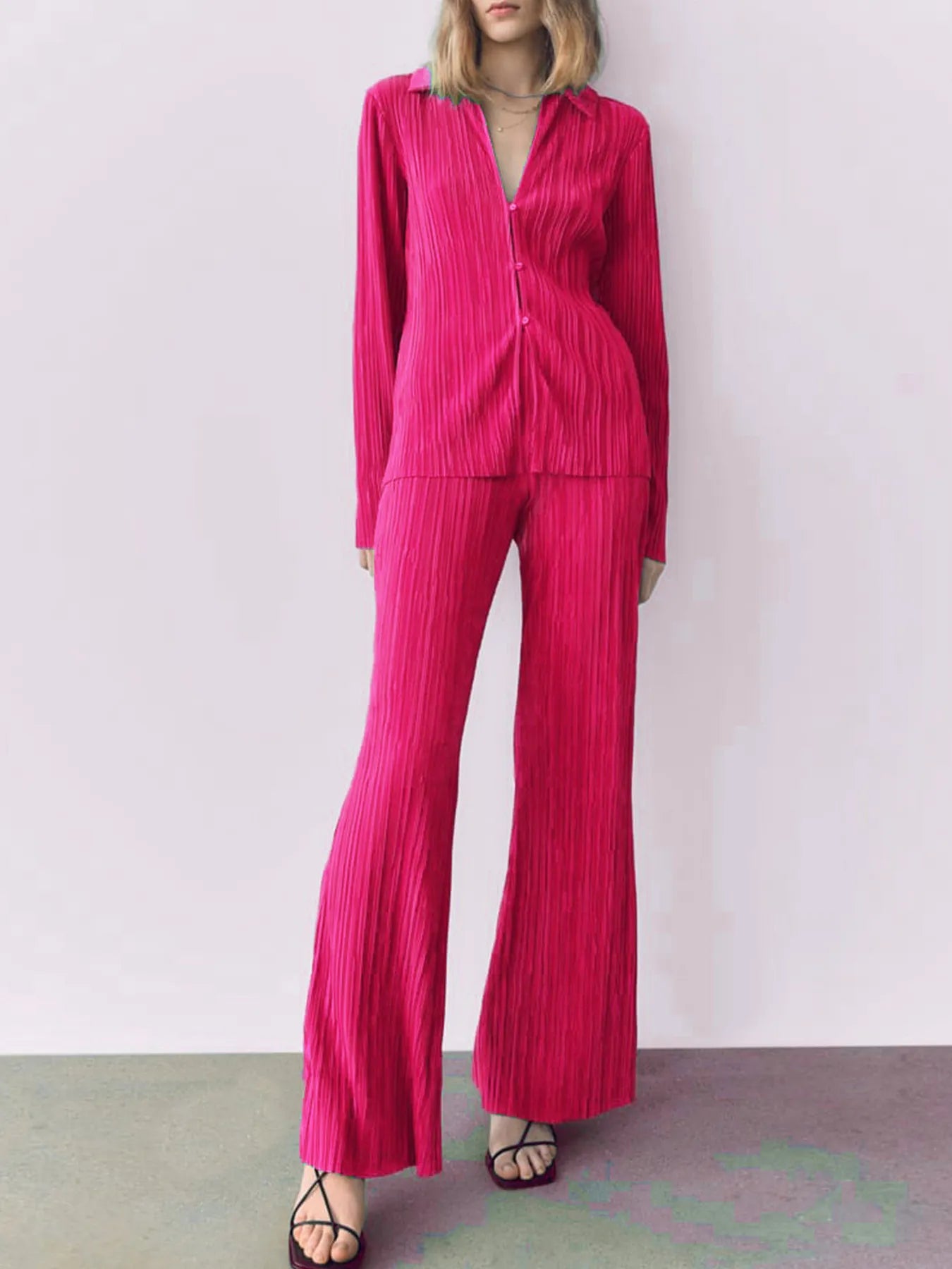 Texture Long Sleeve Top and Pants Lounge Set - Grace Beauty H&C 