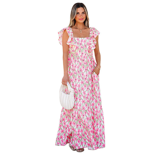 Women's Casual All-match Floral High Waist Square Collar Dress - Grace Beauty H&C 
