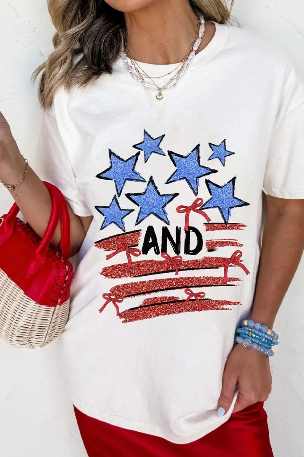 Stars and Stripes Bow Graphic T Shirt - Grace Beauty H&C 