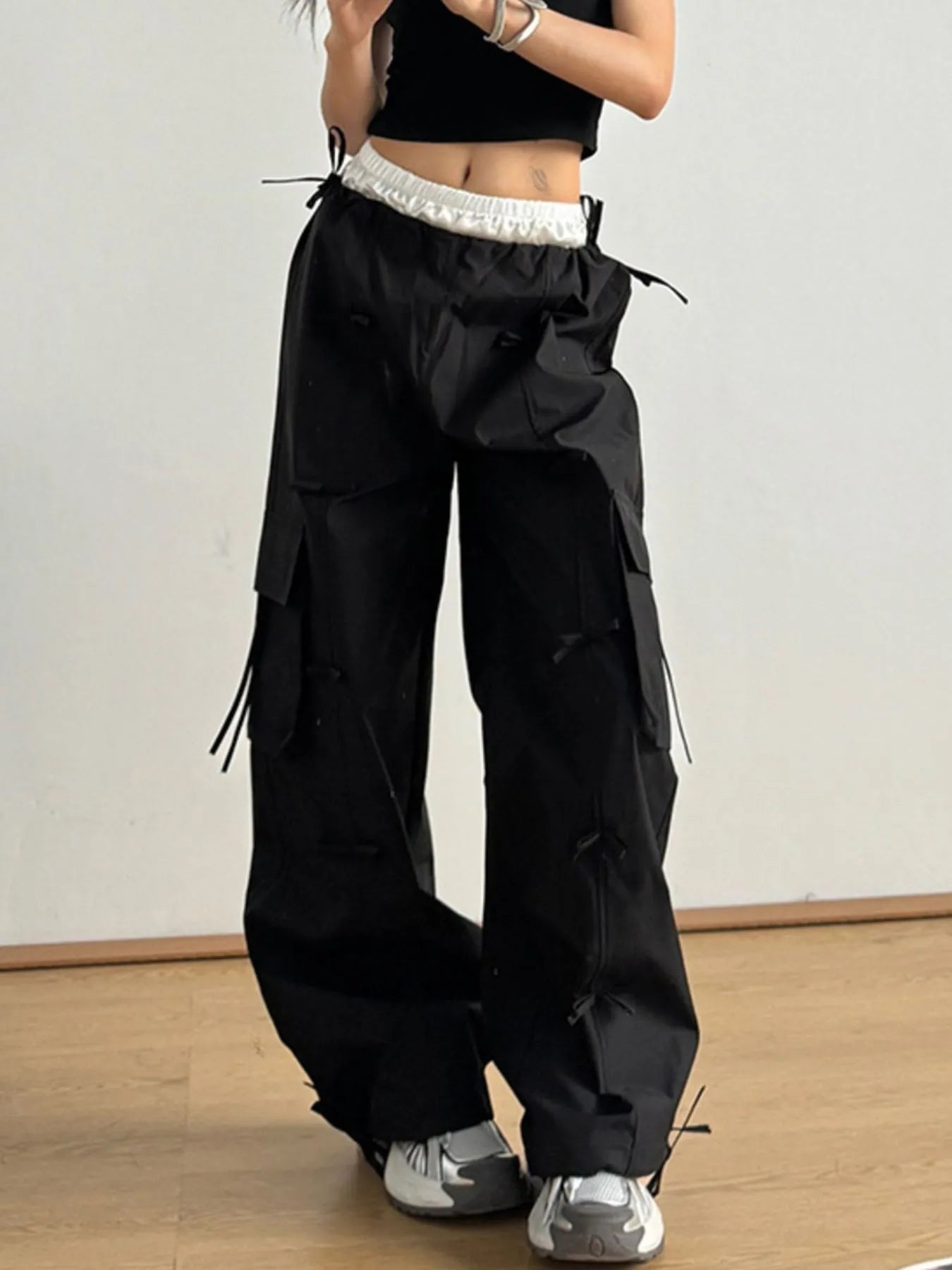 Bow Elastic Waist Cargo Pants - Grace Beauty H&C 