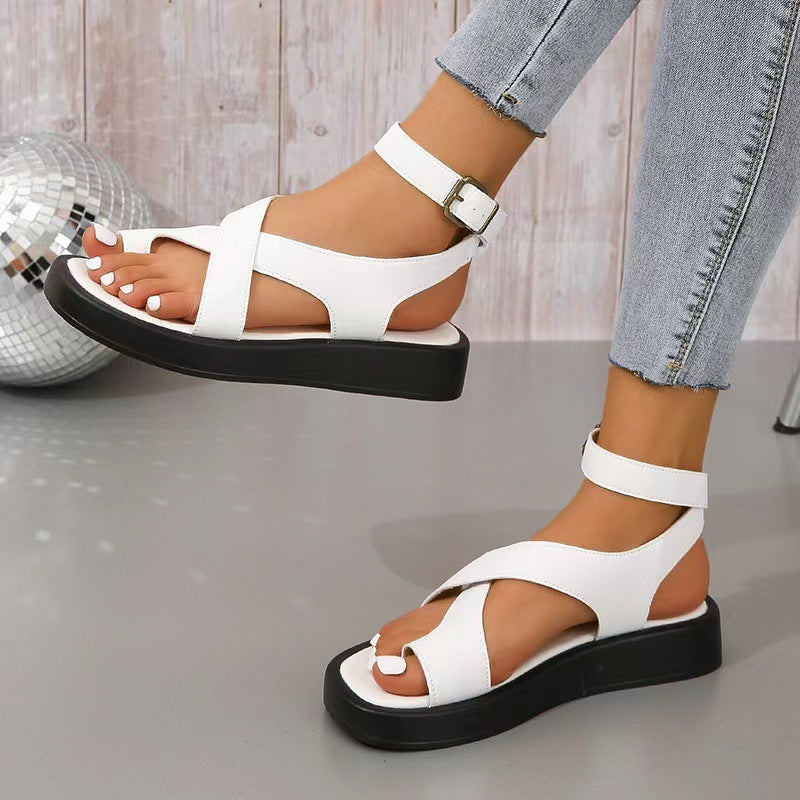 Women's sandals, size 24, polyurethane thick-soled casual style, worn outside with toe loops and les - Grace Beauty H&C 