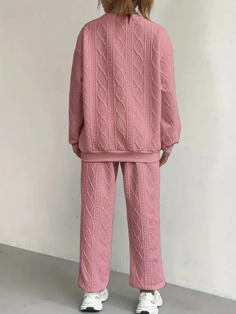 Texture Round Neck Top and Pants Set - Grace Beauty H&C 
