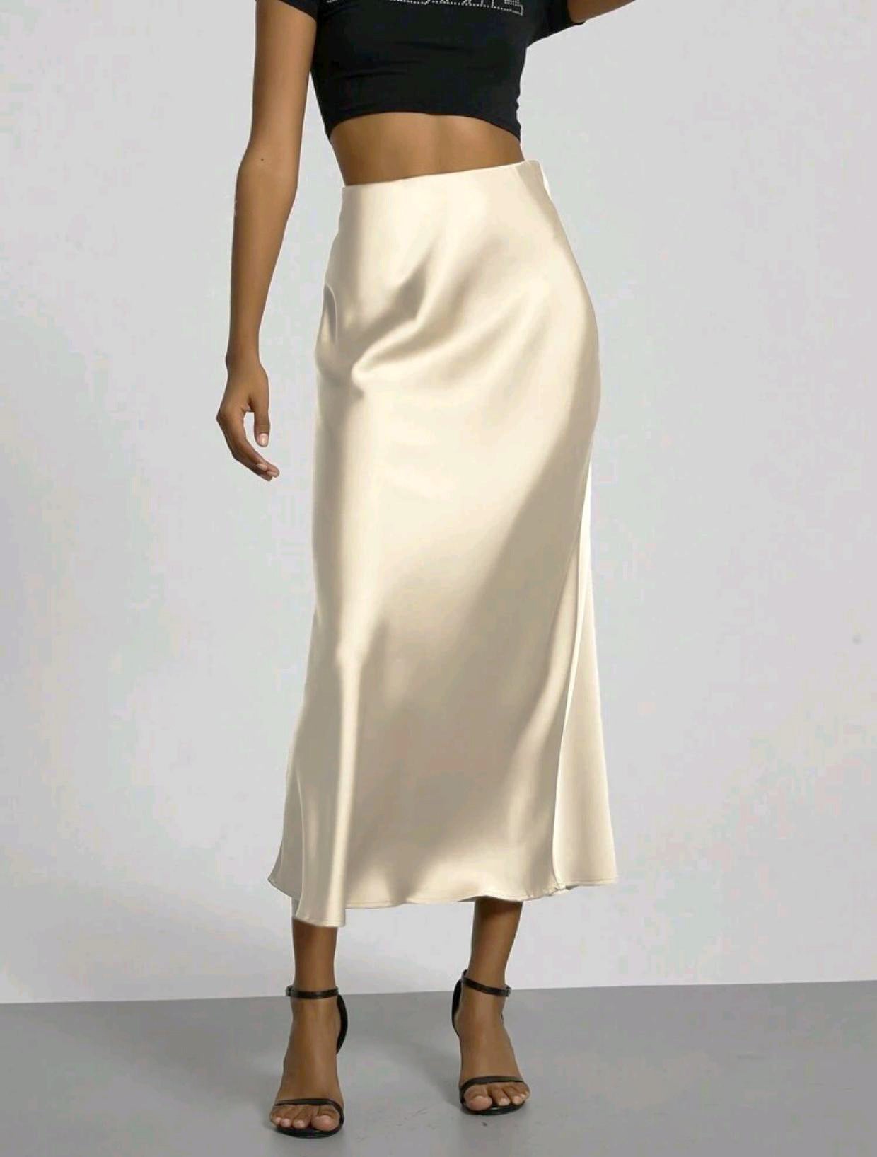 Women's Slim Fit Satin Skirt Fashion Chic Solid Long Skirt - Grace Beauty H&C 