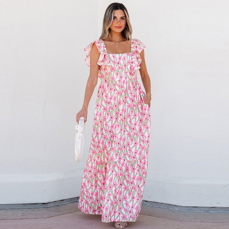 Women's Casual All-match Floral High Waist Square Collar Dress - Grace Beauty H&C 