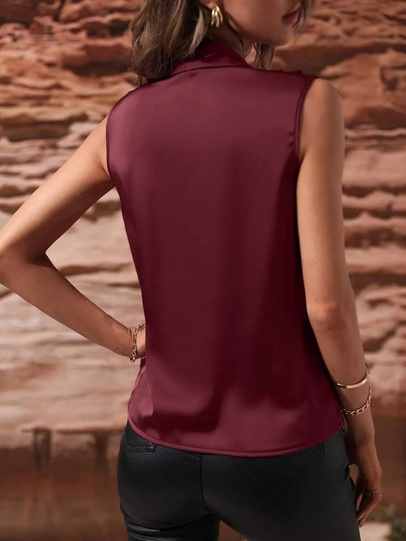 Sleeveless Wrap Draped  Blouse - Grace Beauty H&C 