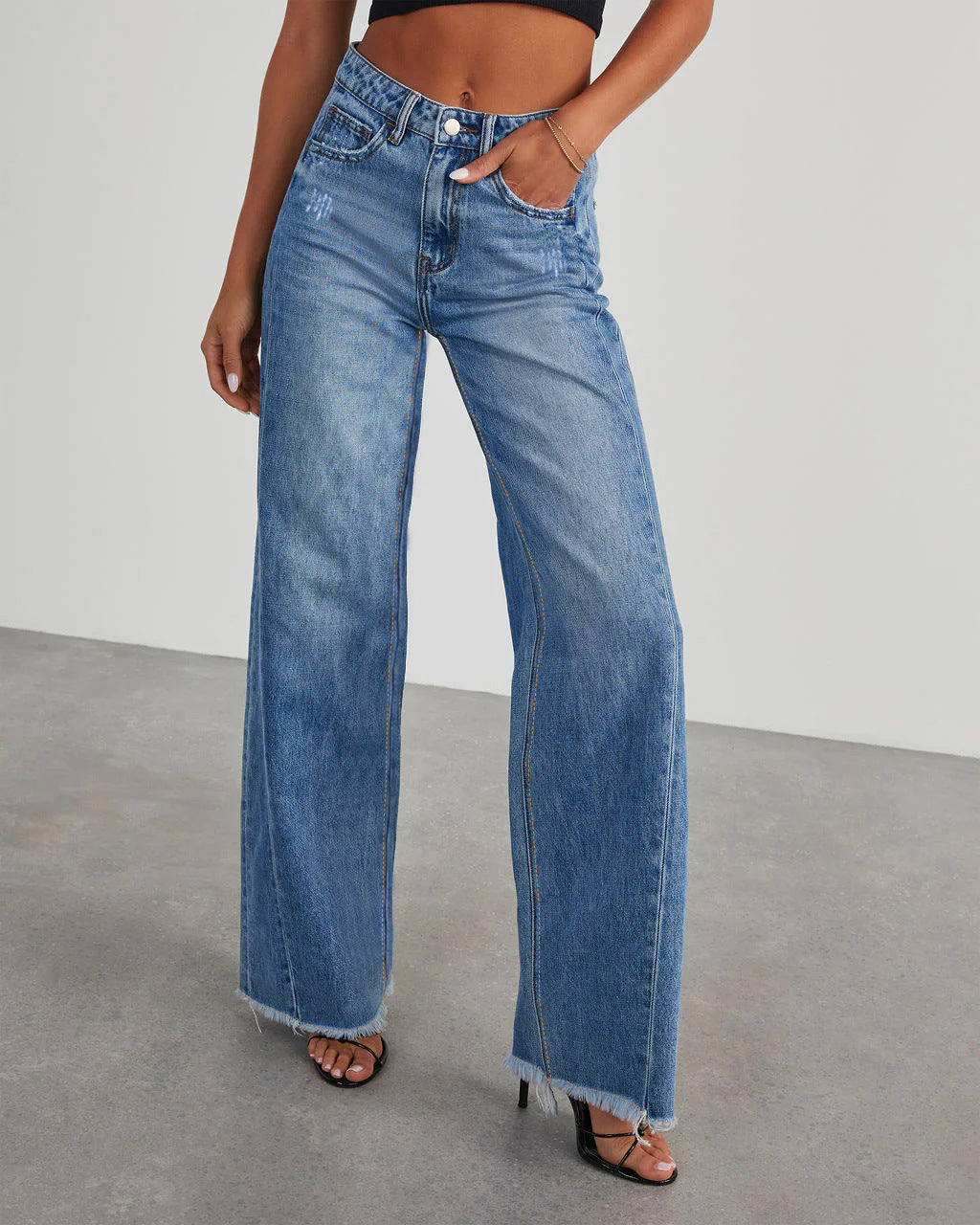 24 years early autumn new casual street loose wide legs washed raw edge jeans women 32150 - Grace Beauty H&C 