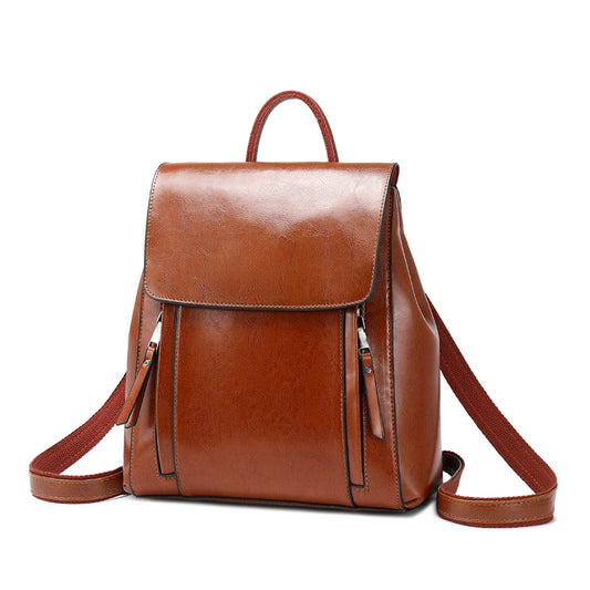 Genuine Leather Handbags Fashion Oil Wax Cowhide Backpack Ladies School Bag - Grace Beauty H&C 