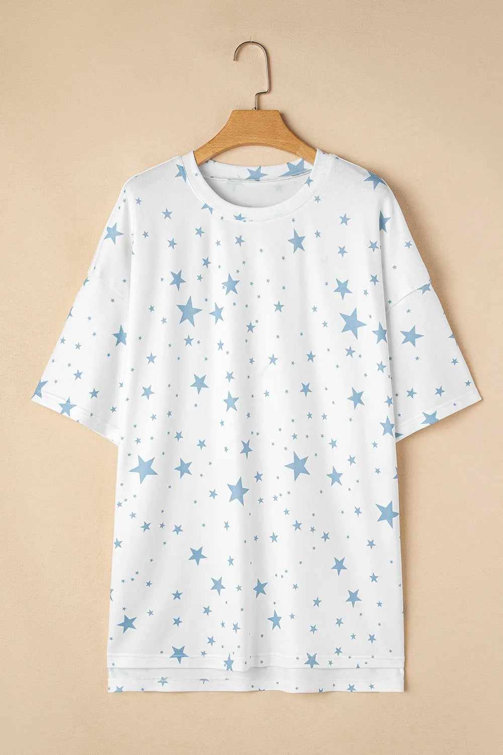 Stars Print Drop Shoulder Oversized T Shirt with Slits - Grace Beauty H&C 