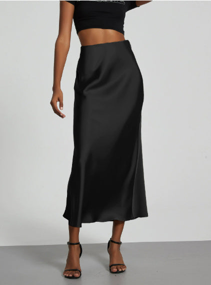 Women's Slim Fit Satin Skirt Fashion Chic Solid Long Skirt - Grace Beauty H&C 