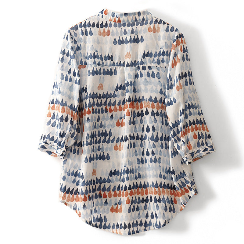 Chiffon Shirt Retro Art Floral Print Lapel Shirt - Grace Beauty H&C 