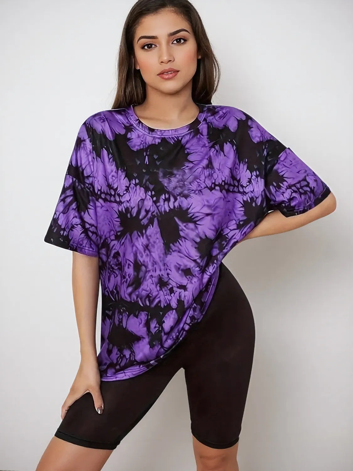 Tie-Dye Round Neck Short Sleeve T-Shirt - Grace Beauty H&C 