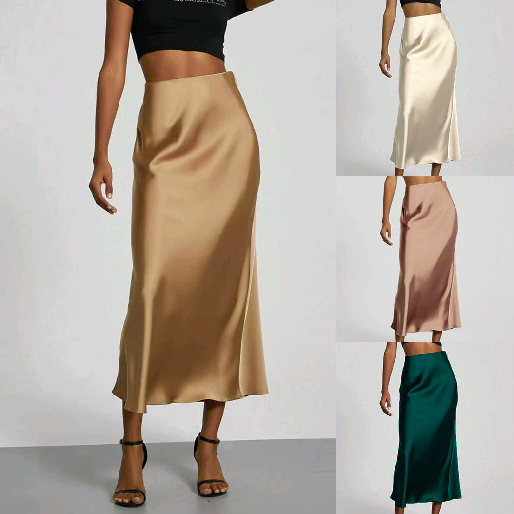 Women's Slim Fit Satin Skirt Fashion Chic Solid Long Skirt - Grace Beauty H&C 