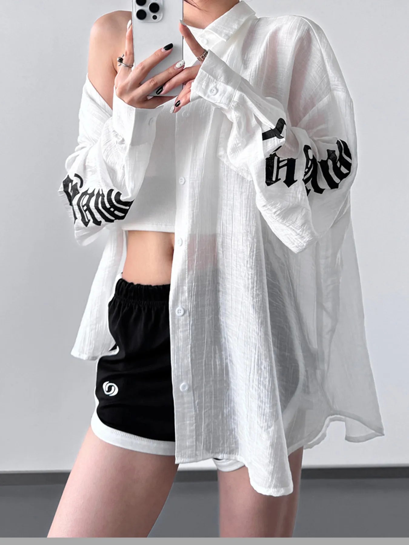 Button-Up Long Sleeve Oversized Shirt - Grace Beauty H&C 