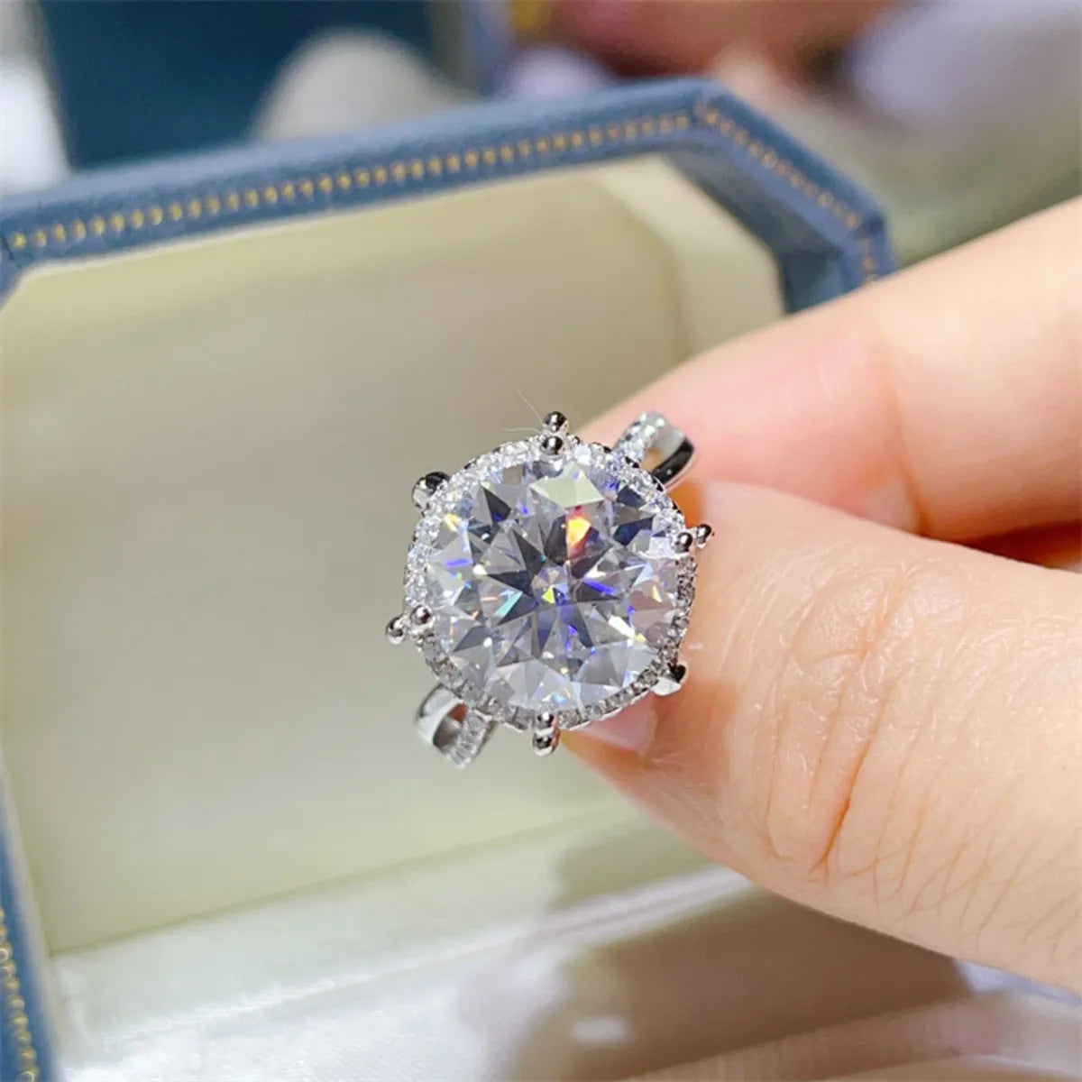 5 Carat Round Cut Moissanite Engagement Ring - Grace Beauty H&C 