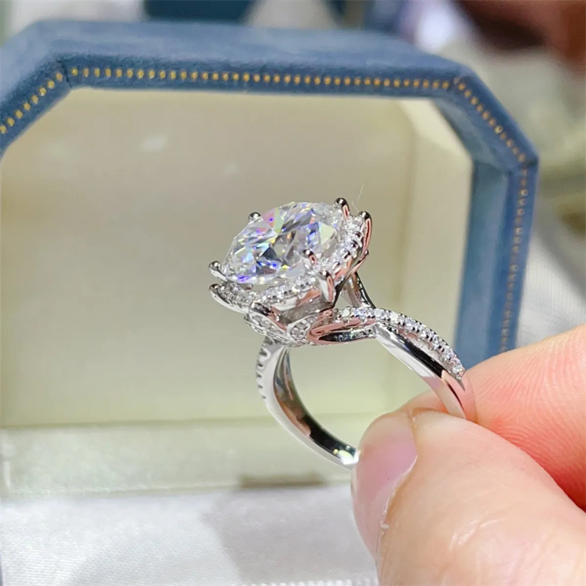 5 Carat Round Cut Moissanite Engagement Ring - Grace Beauty H&C 