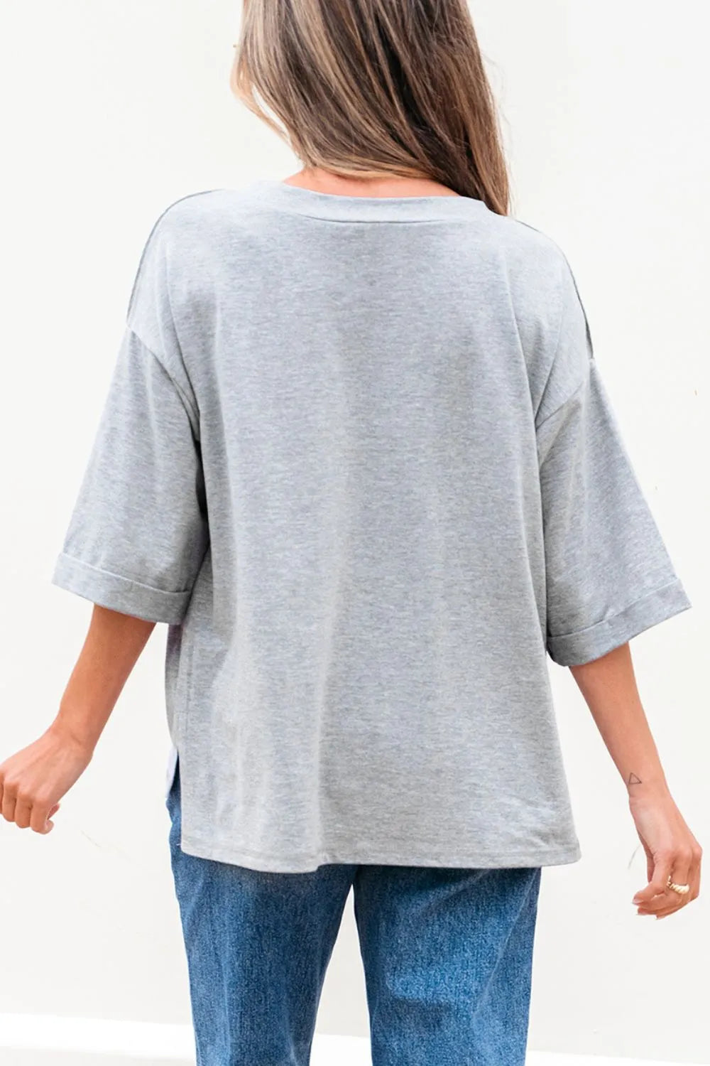 High Raglan Half Sleeve V Neck Oversized T Shirt - Grace Beauty H&C 