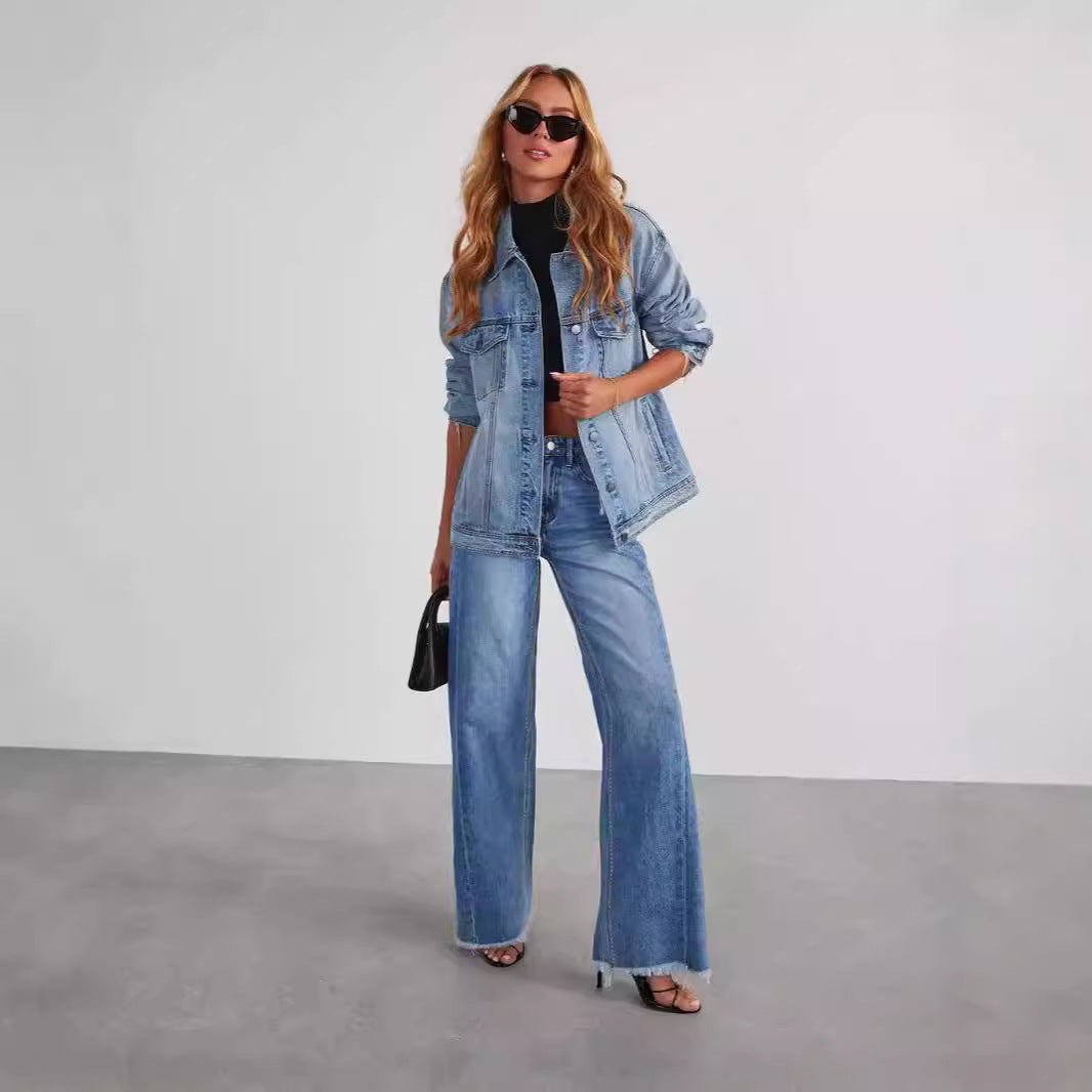 24 years early autumn new casual street loose wide legs washed raw edge jeans women 32150 - Grace Beauty H&C 