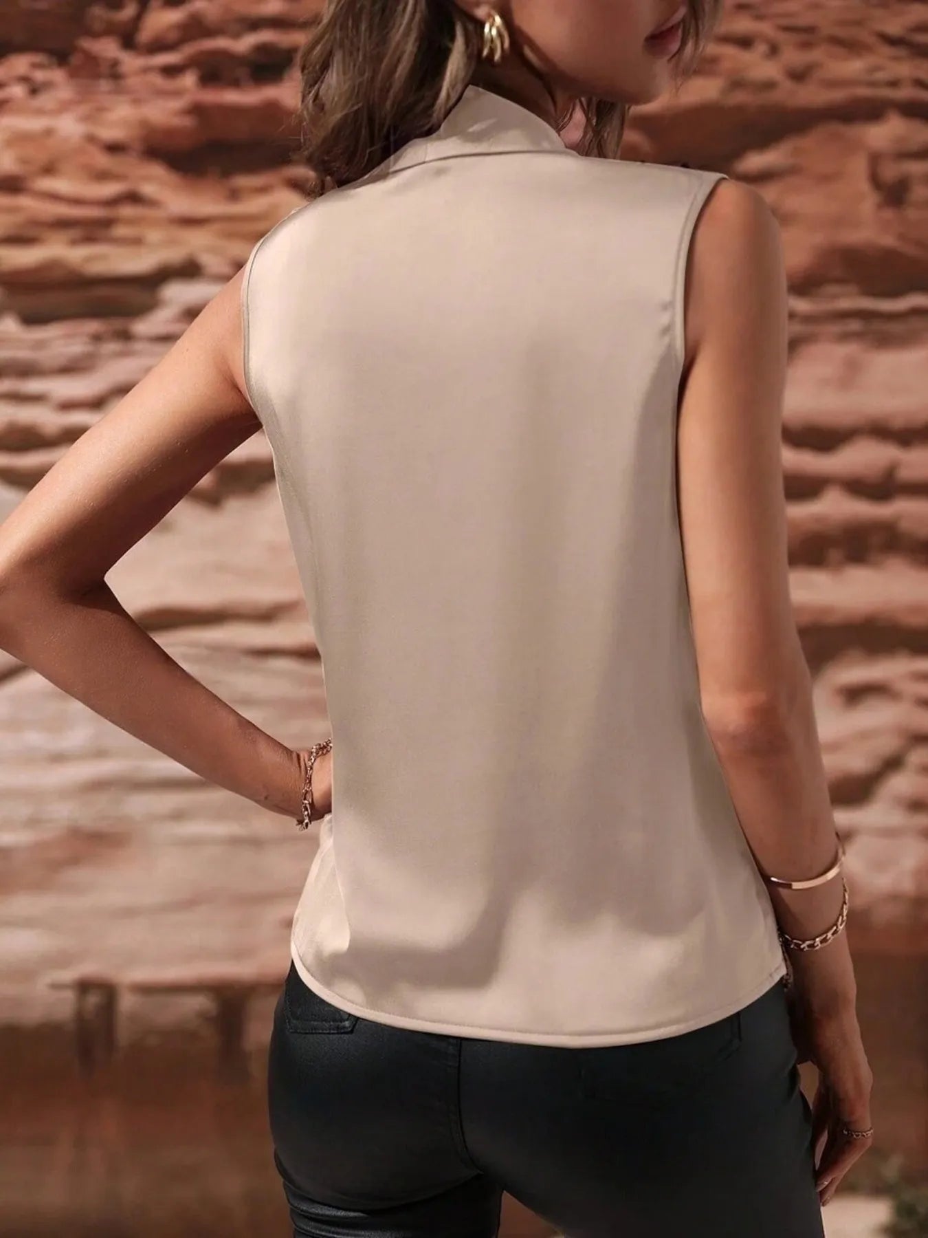 Sleeveless Wrap Draped  Blouse - Grace Beauty H&C 