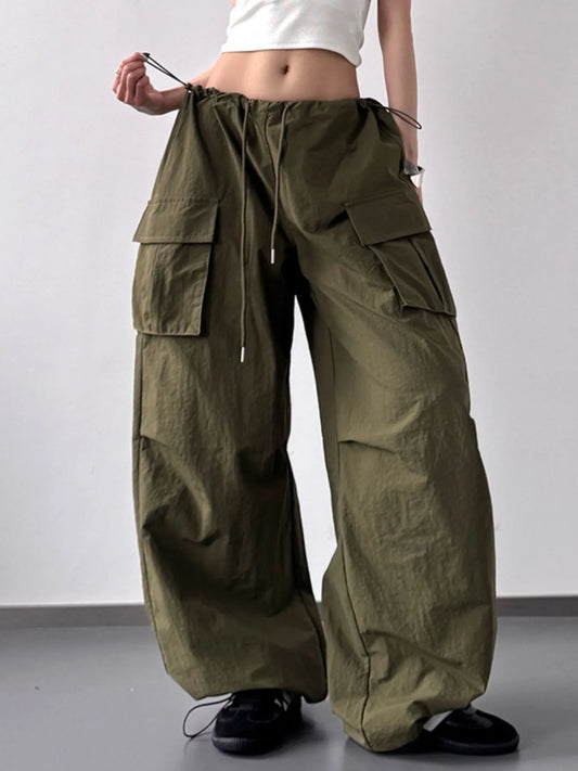 Drawstring Wide Leg Cargo Pants - Grace Beauty H&C 