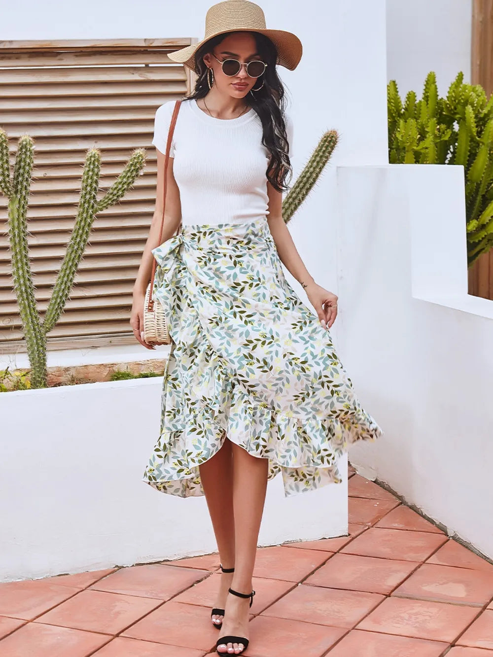 Printed Ruffled Midi Skirt - Grace Beauty H&C 