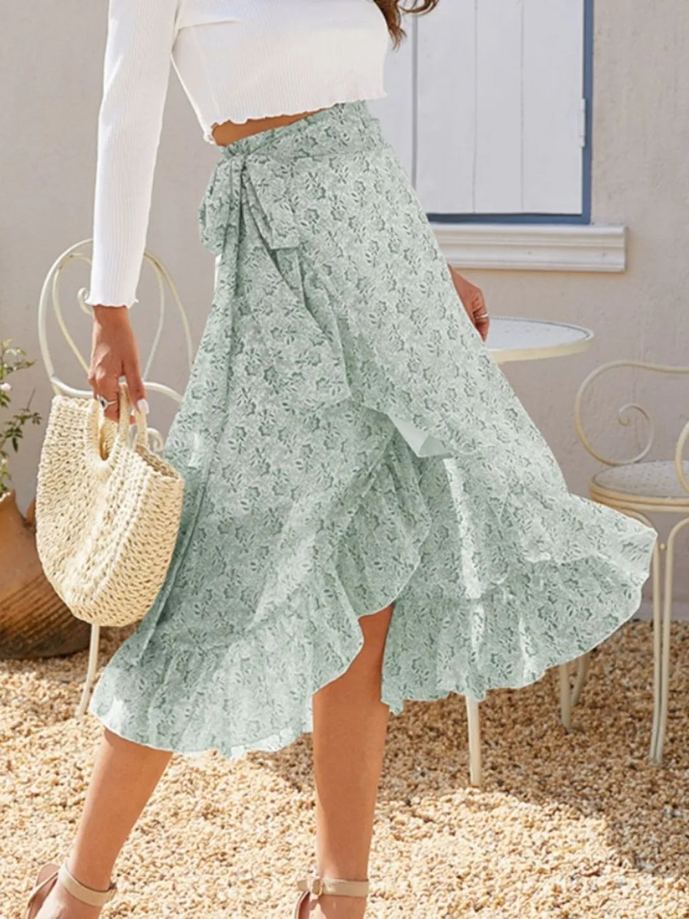 Printed Ruffled Midi Skirt - Grace Beauty H&C 