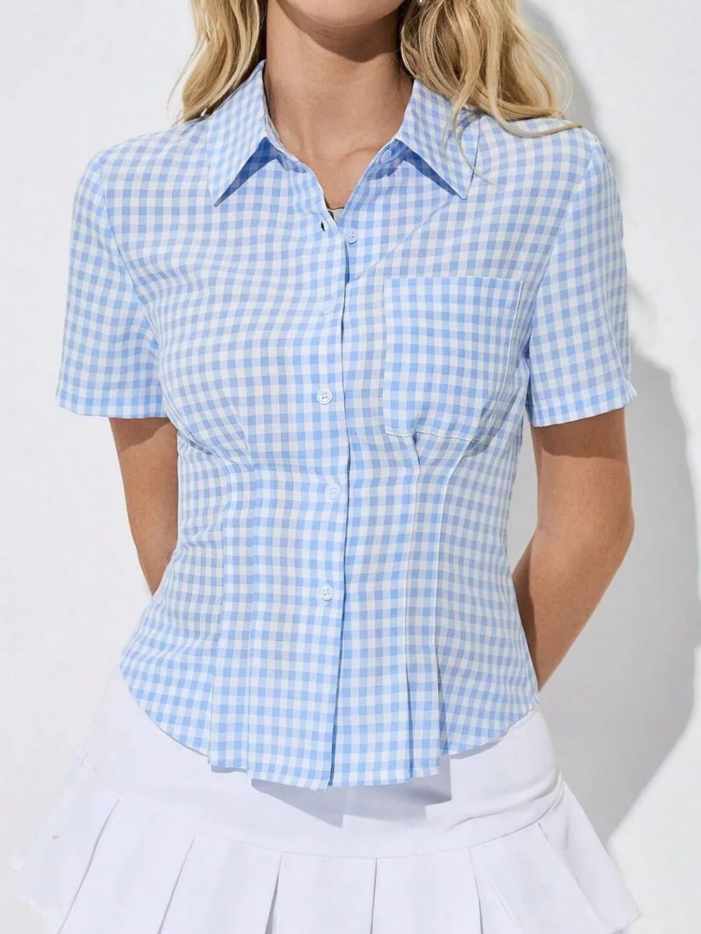 Button Down Short Sleeve Shirt - Grace Beauty H&C 