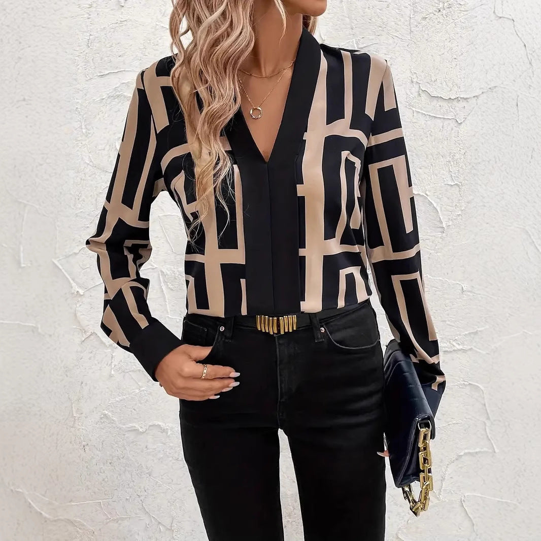 Spring And Summer Geometric Pattern Black Women's Top - Grace Beauty H&C 