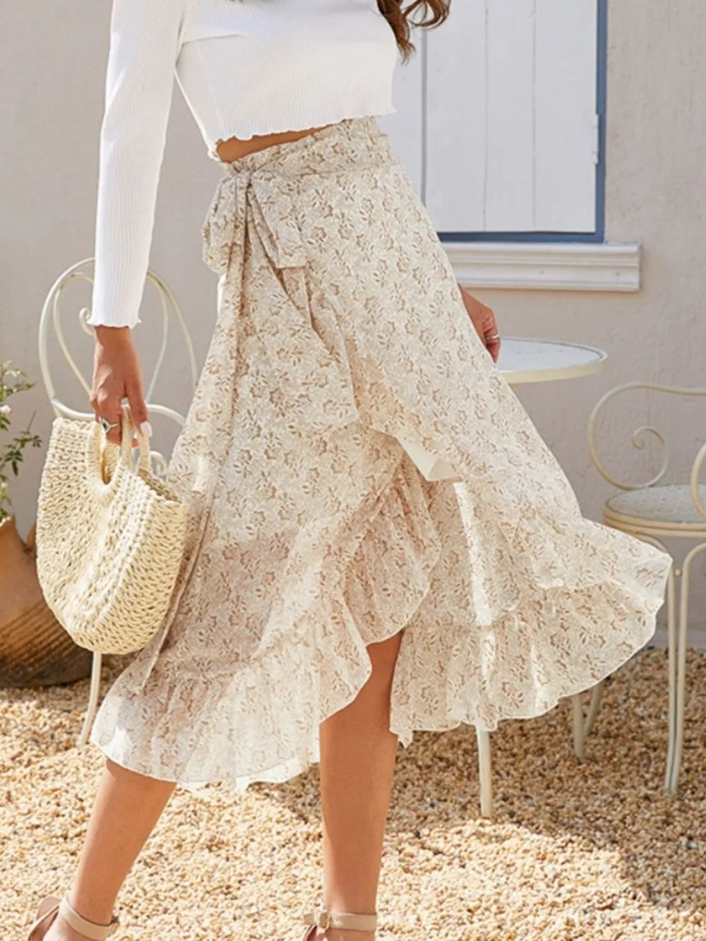 Printed Ruffled Midi Skirt - Grace Beauty H&C 