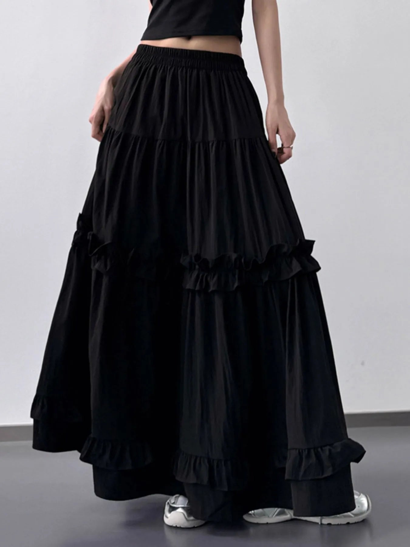 Elastic Waist Ruffle Maxi Skirt - Grace Beauty H&C 
