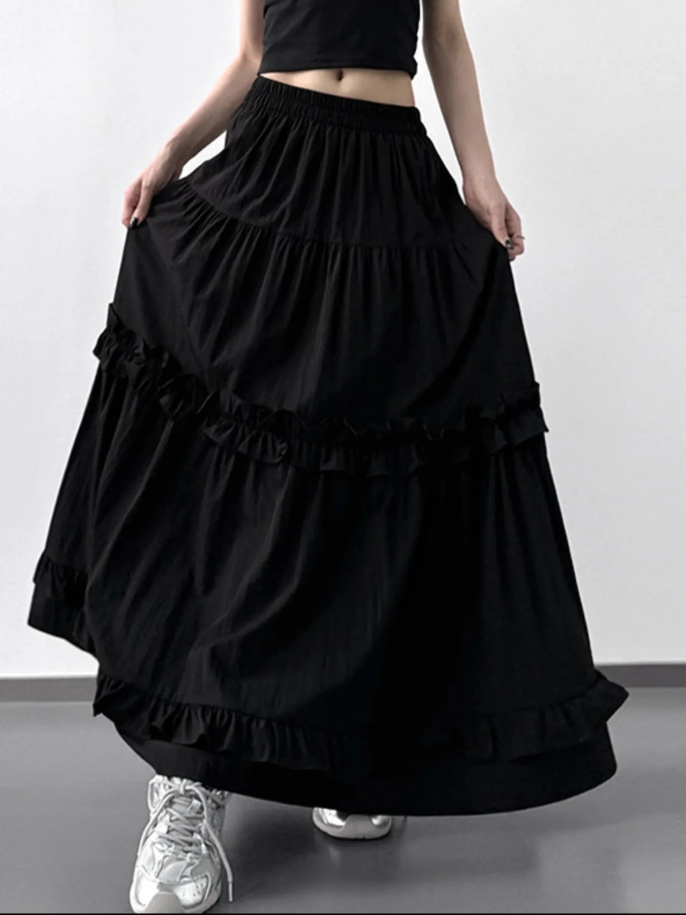 Elastic Waist Ruffle Maxi Skirt - Grace Beauty H&C 