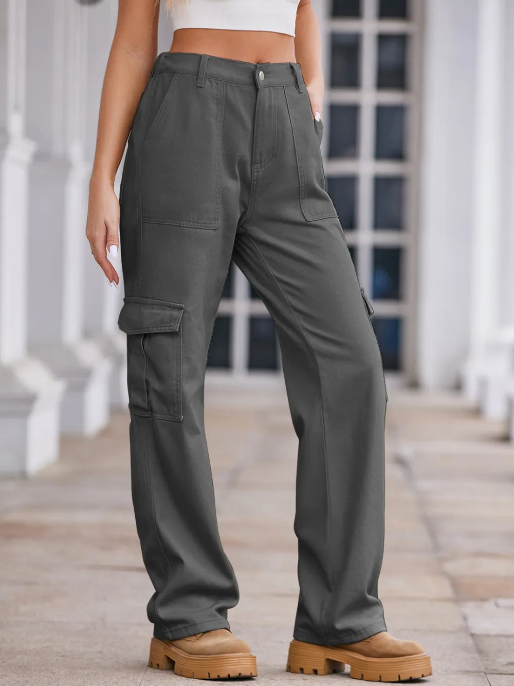Straight Denim Cargo Pants - Grace Beauty H&C 