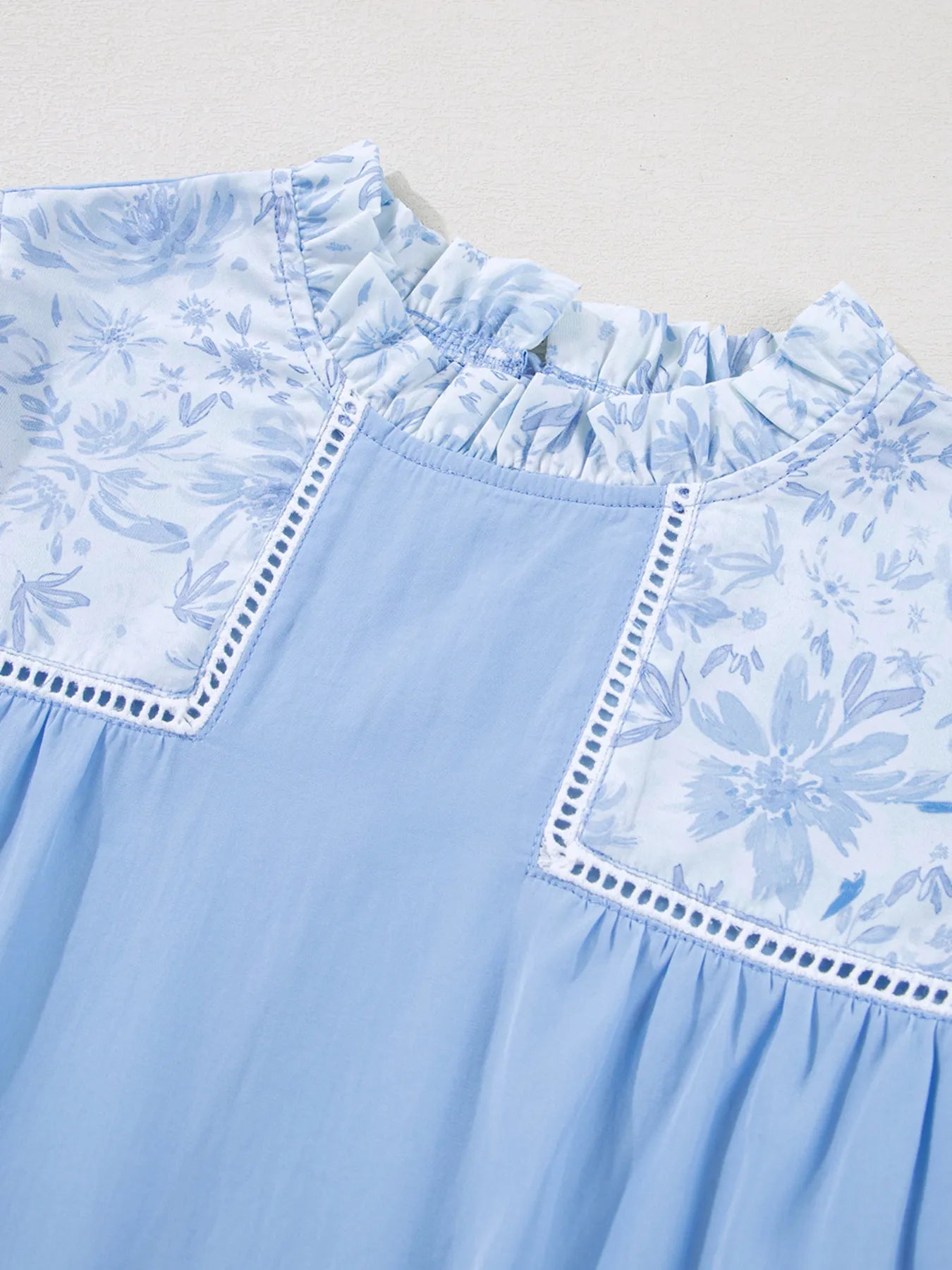 Lace Insert Floral Puff Sleeve Patchwork Loose Blouse - Grace Beauty H&C 