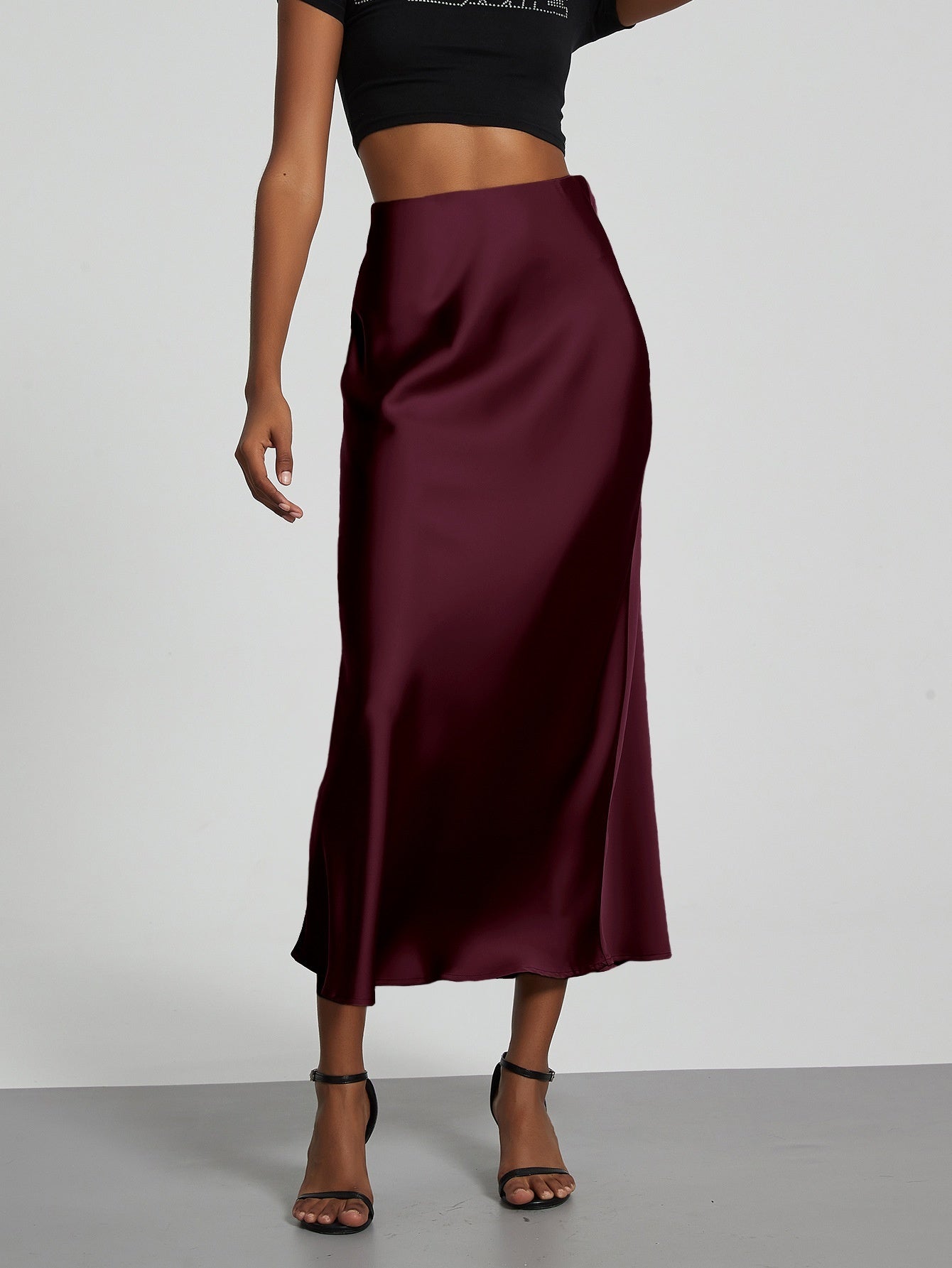 Women's Slim Fit Satin Skirt Fashion Chic Solid Long Skirt - Grace Beauty H&C 