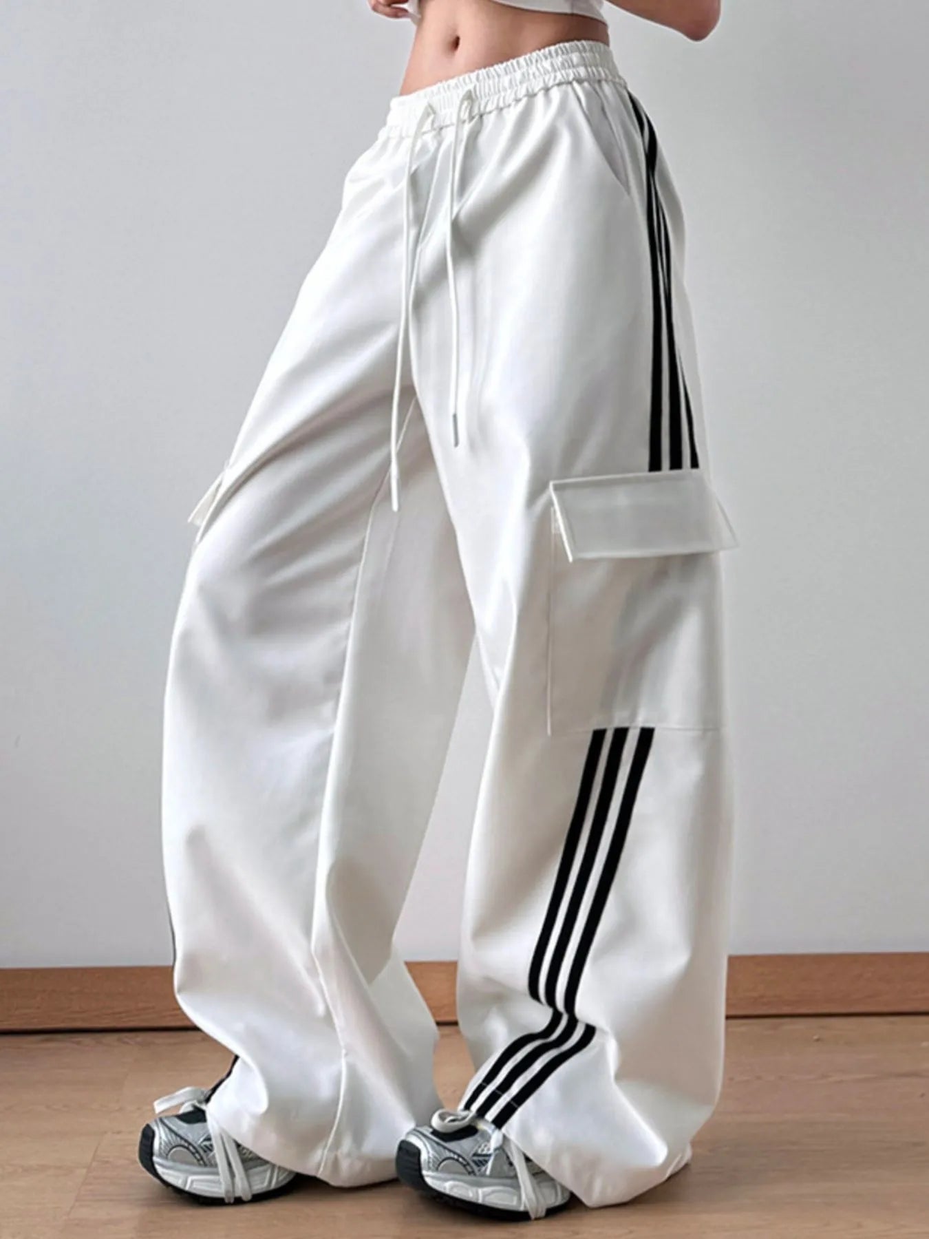 Striped Wide Leg Cargo Pants - Grace Beauty H&C 