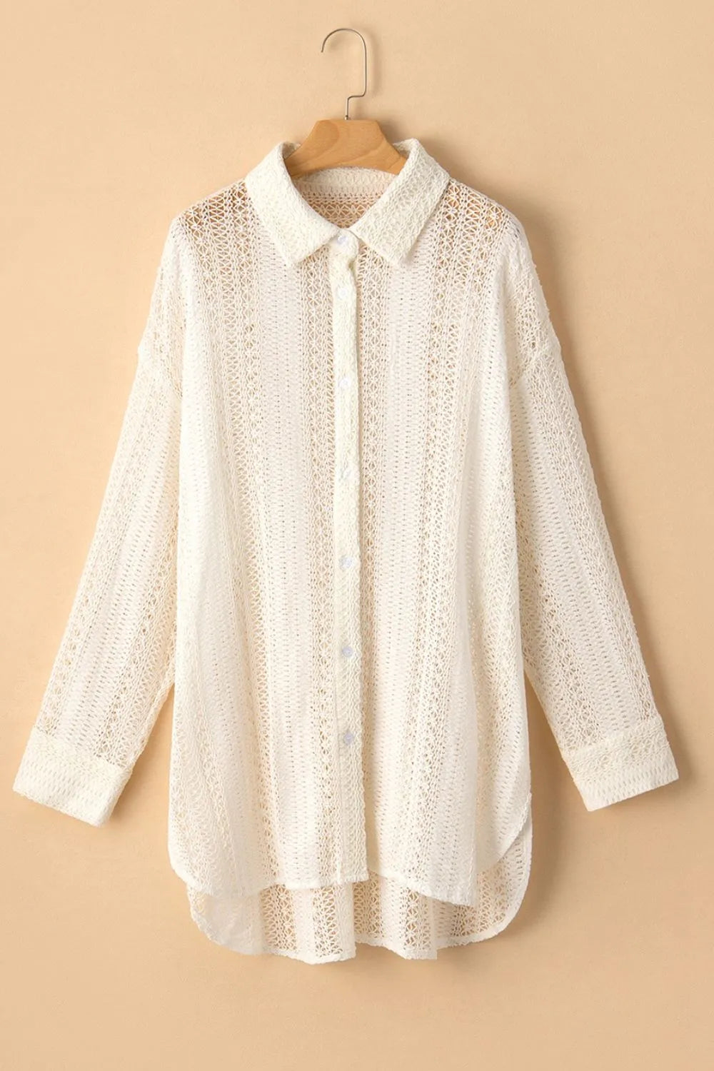Lace Crochet Collared Neck Oversized Shirt - Grace Beauty H&C 