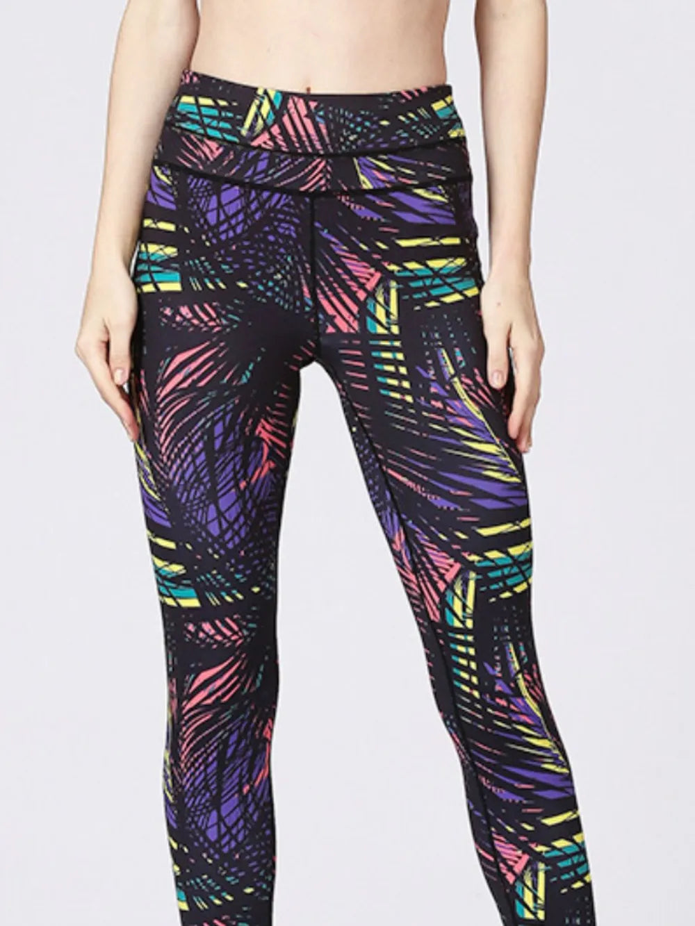Printed Wide Waistband Active Leggings with Stirrups - Grace Beauty H&C 