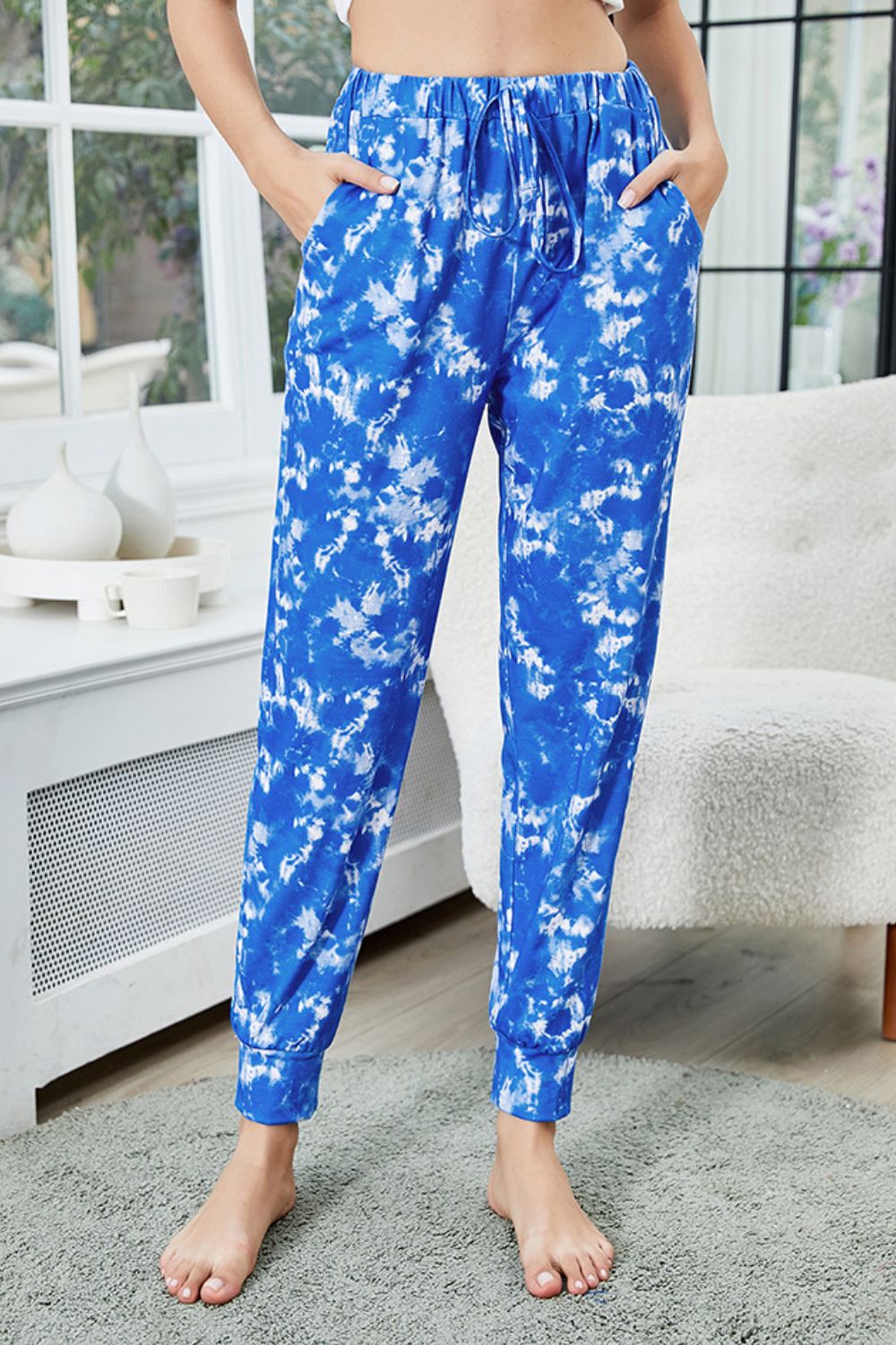 Shiny Tie-Dye Drawstring Waist Joggers with Pockets - Grace Beauty H&C 