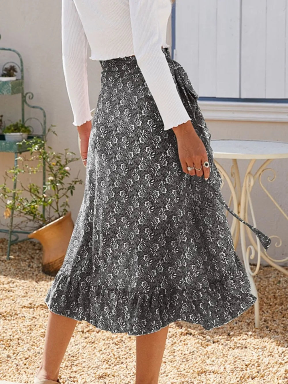Printed Ruffled Midi Skirt - Grace Beauty H&C 