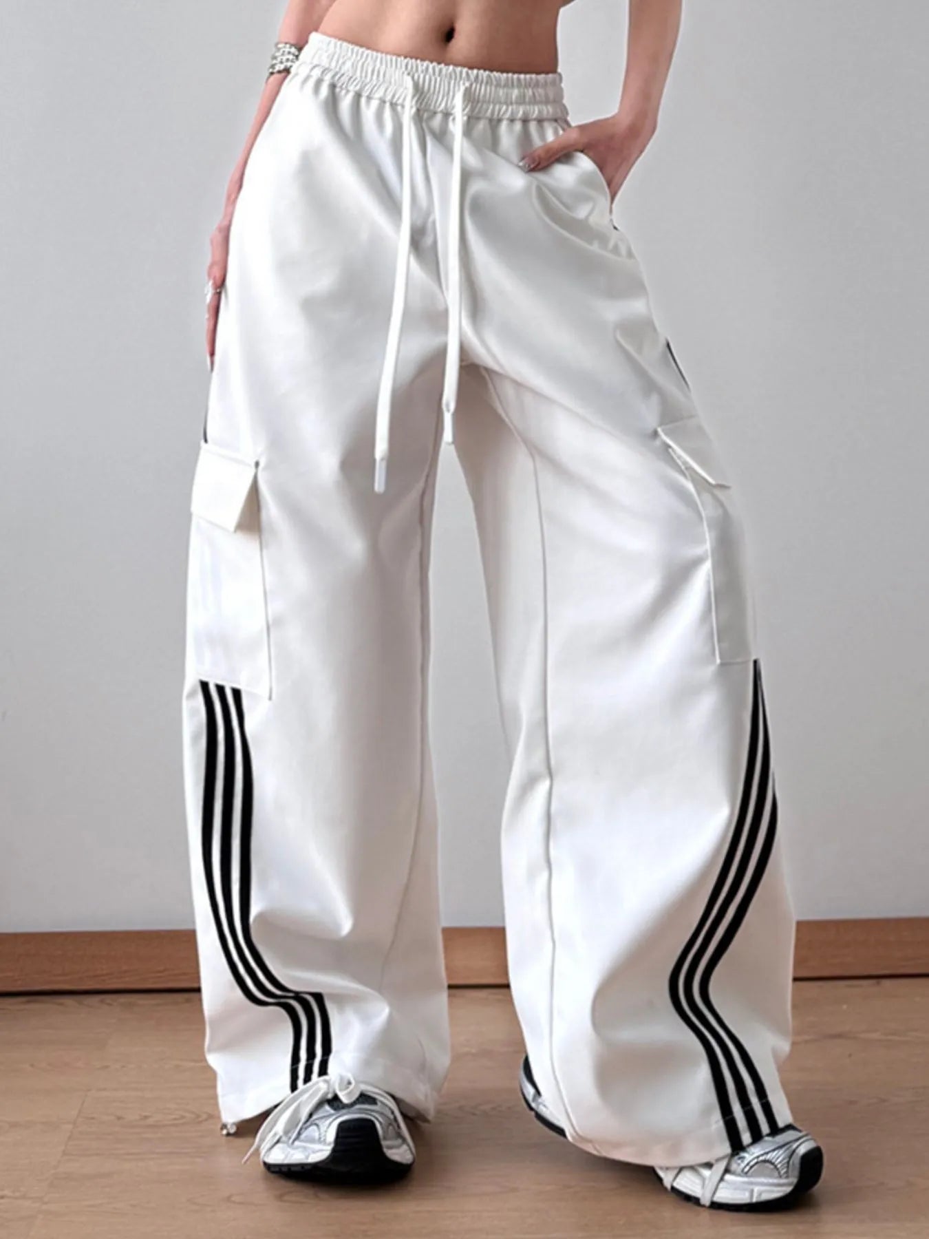 Striped Wide Leg Cargo Pants - Grace Beauty H&C 