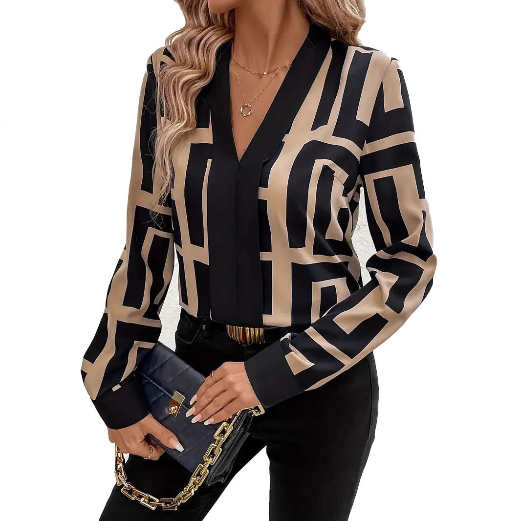 Spring And Summer Geometric Pattern Black Women's Top - Grace Beauty H&C 