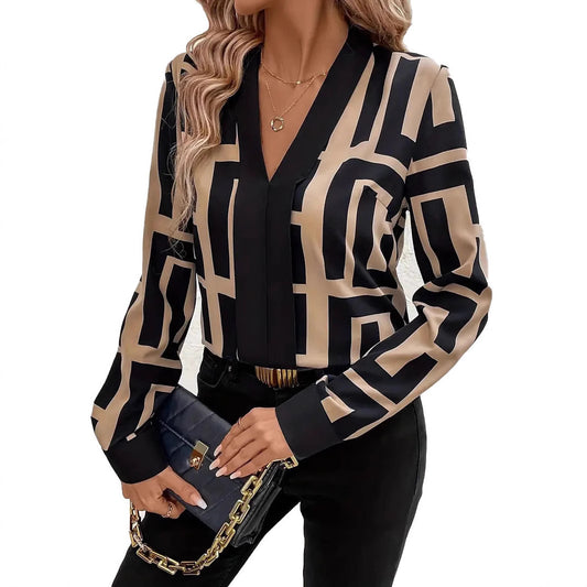 Spring And Summer Geometric Pattern Black Women's Top - Grace Beauty H&C 