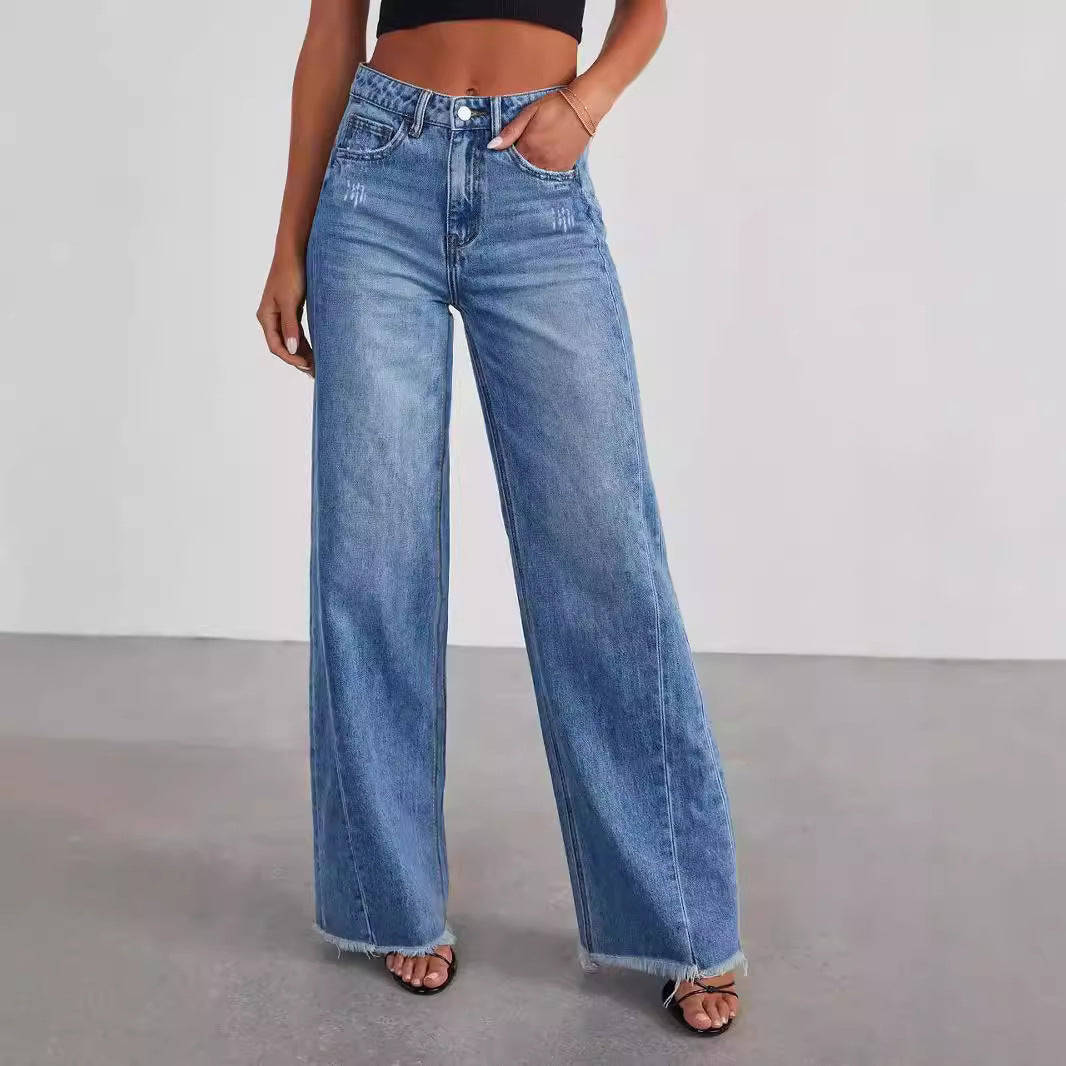 24 years early autumn new casual street loose wide legs washed raw edge jeans women 32150 - Grace Beauty H&C 
