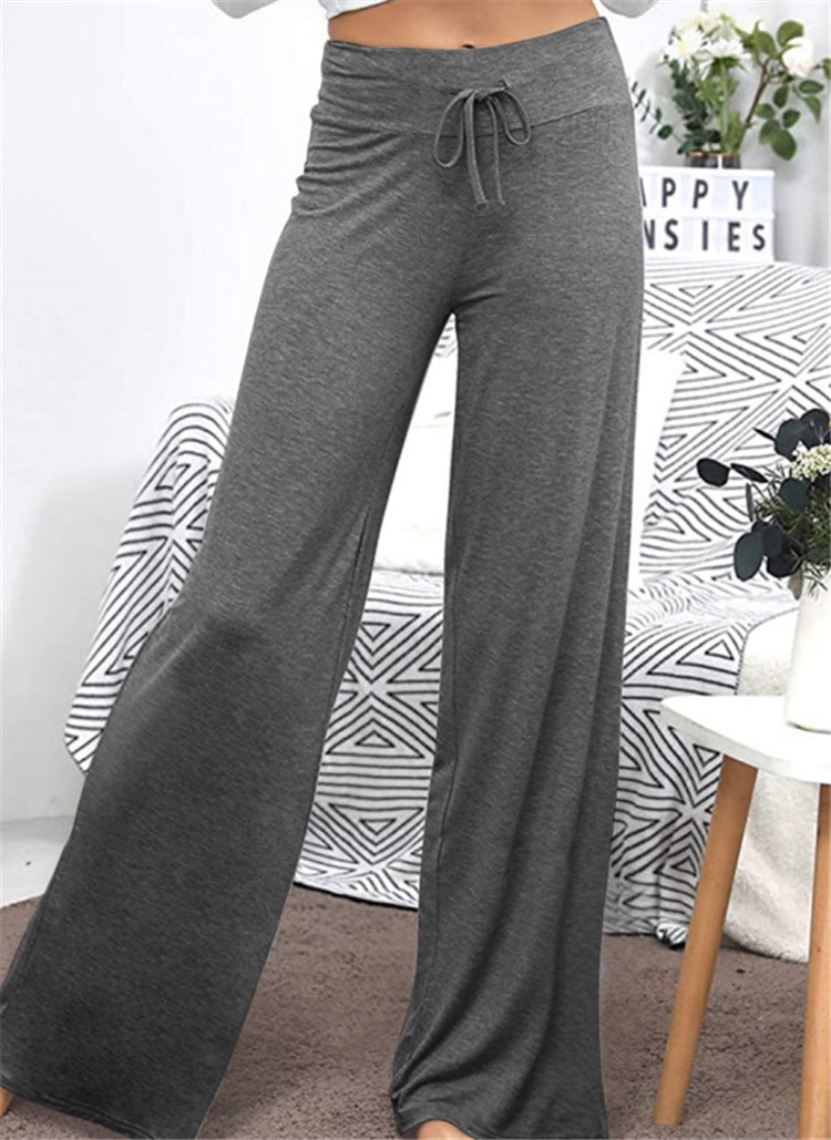 Wide Leg High Waist Elastic Band Casual Pants - Grace Beauty H&C 