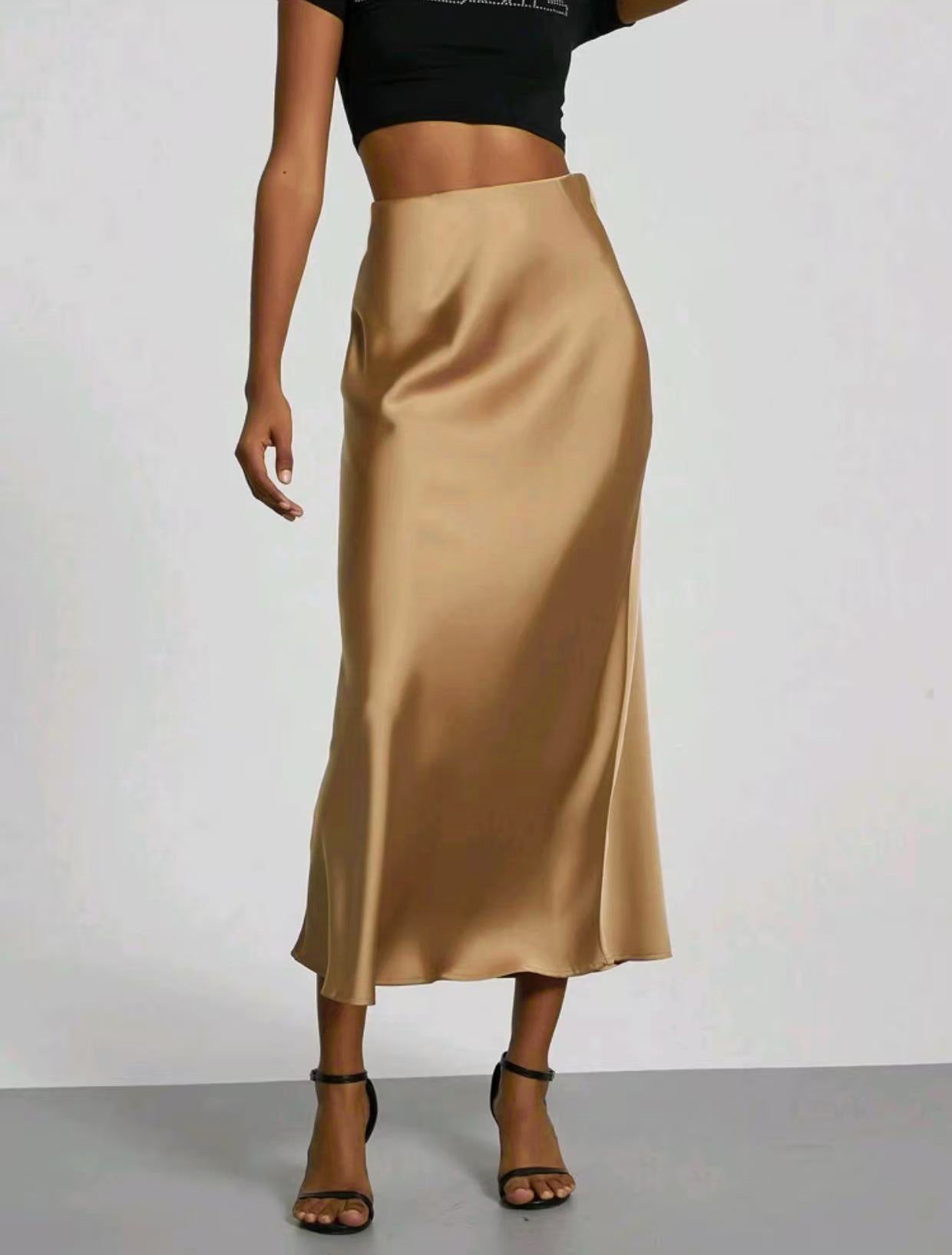 Women's Slim Fit Satin Skirt Fashion Chic Solid Long Skirt - Grace Beauty H&C 