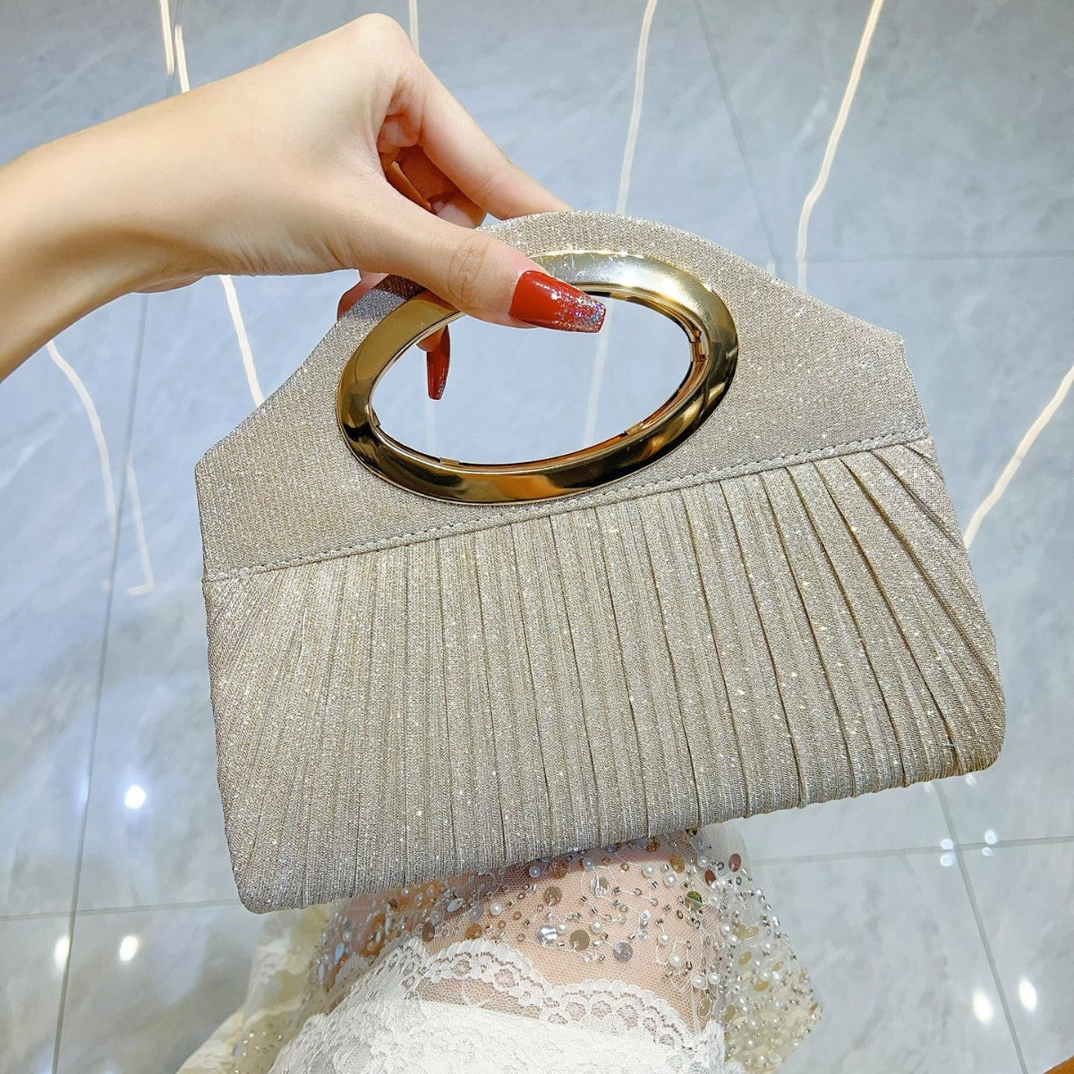 New cheongsam, evening dress, women's bag, pleated lady's all bag, banquet bag, clutch bag, single-shoulder cross-shoulder handbag, dinner bag - Grace Beauty H&C 