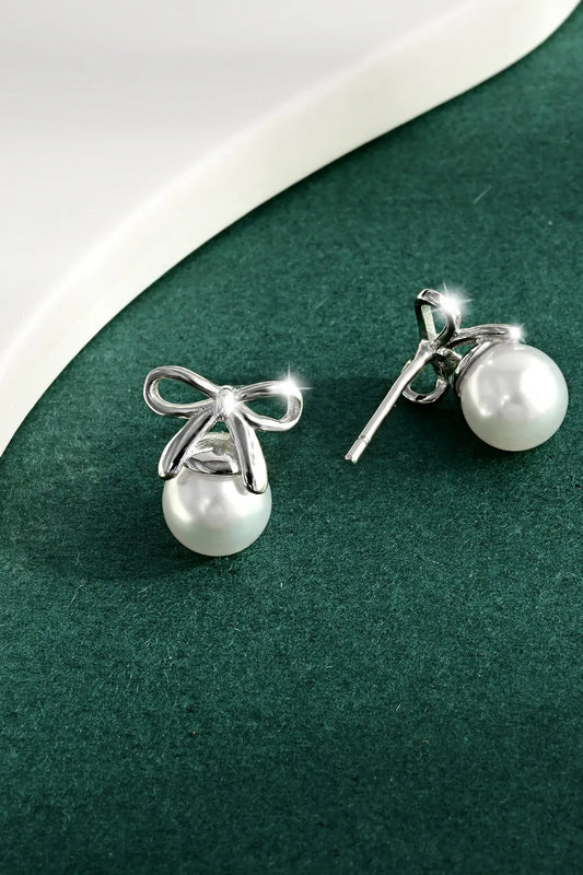 925 Sterling Silver Pearl Bow Earrings - Grace Beauty H&C 