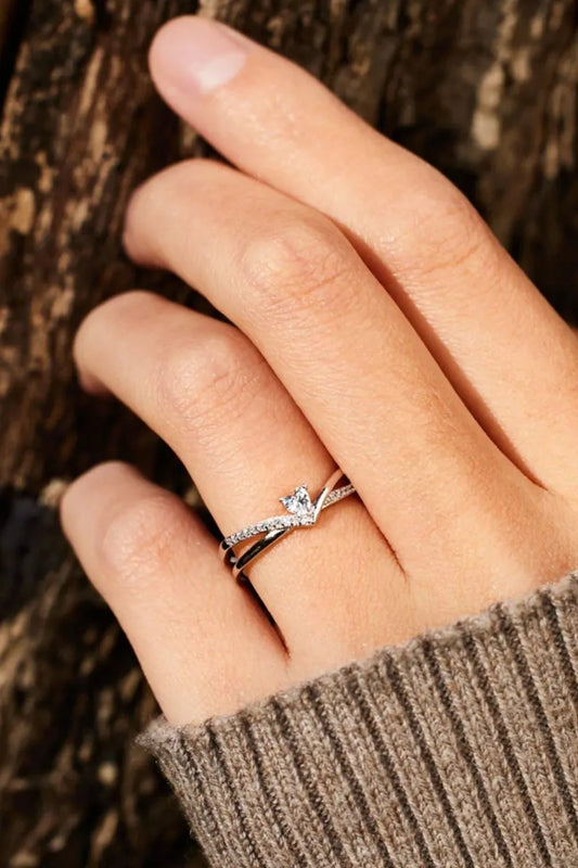925 Sterling silver Inlaid Zircon Heart Open Ring - Grace Beauty H&C 